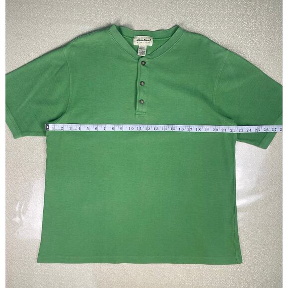 Vintage Eddie Bauer Green Waffle Knit Cotton Henley Tee Men’s Small - Picture 8 of 9